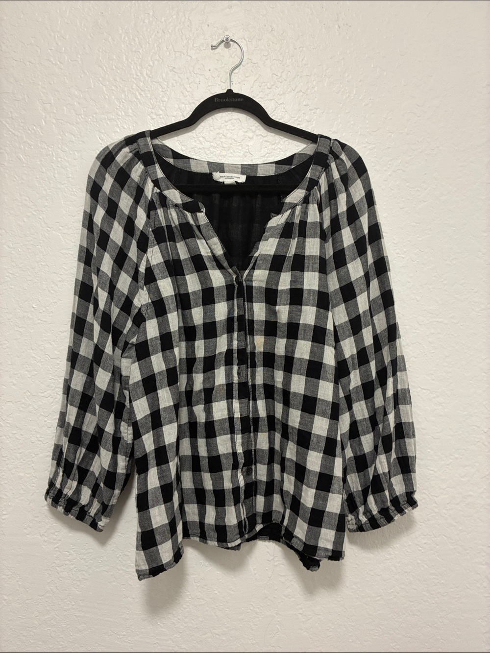 Gingham B&W Button blouse